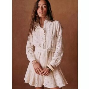 NWT SEZANE Robe Marly in Ecru Mini Dress Long Sleeve Size US 2